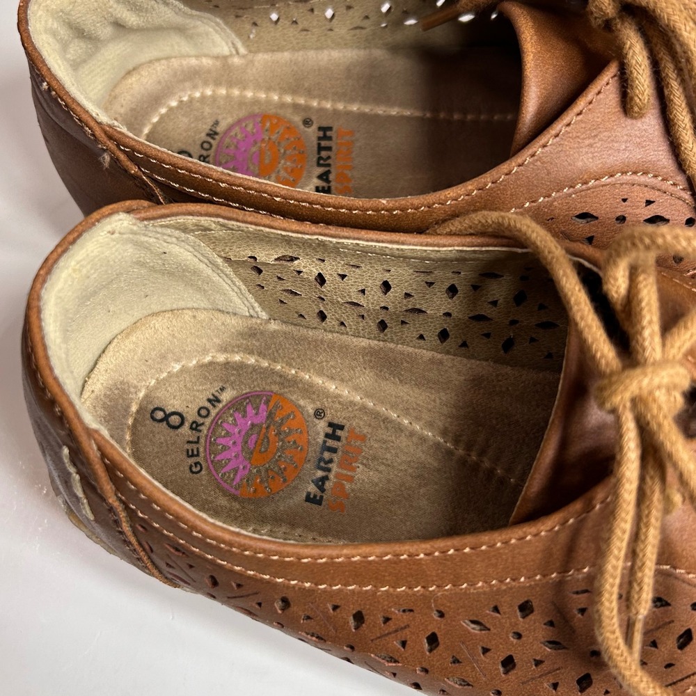 Earth Spirit Gelron Brown Laser Cut Perforated Lace Up Oxfords Womens 8 - Picture 12 of 14